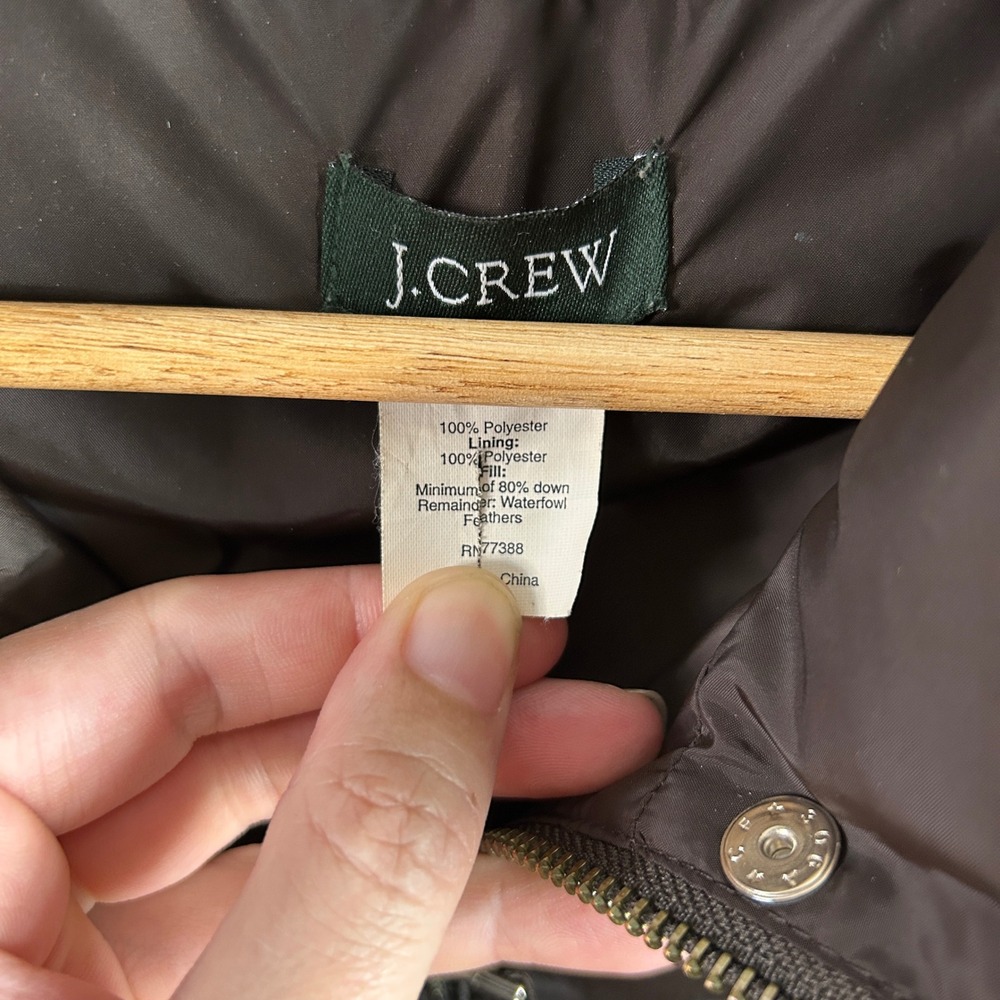 J.Crew Womens Down Puffer Vest Espresso Brown Quilted Snap Zip Small RN77388 - Picture 6 of 9